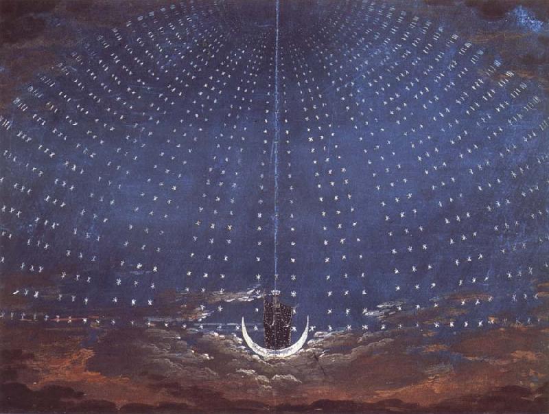 Karl friedrich schinkel In the palace of the Queen of the Night,decor for Mazart-s opera Die Zauberflote